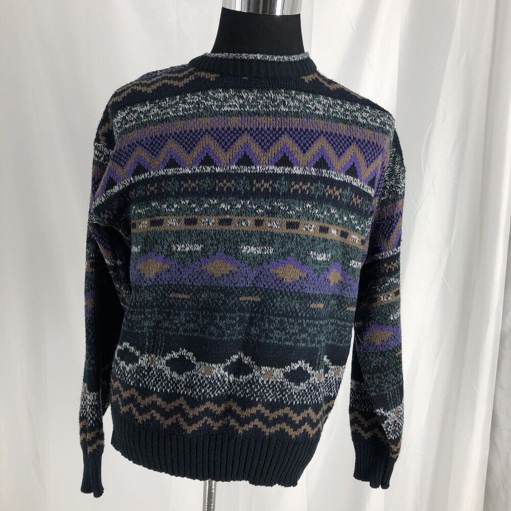 Vintage Campus Sweater Mens Large Acrylic Knit Geometric